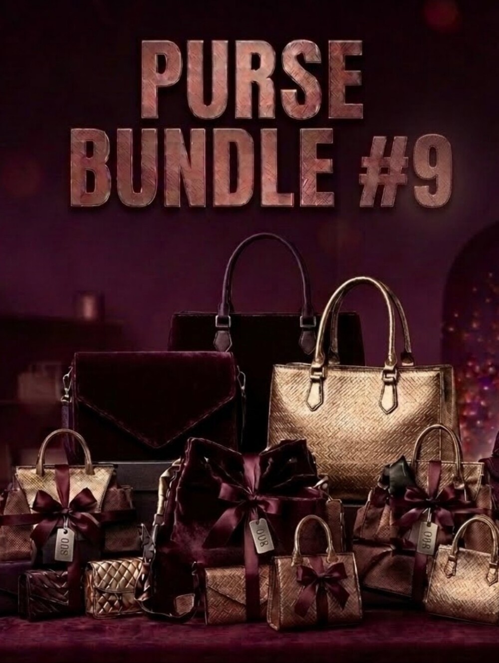 Luxury Women’s Purse Bundle - Gold & Deep Burgundy